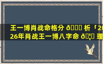 王一博肖战命格分 🐎 析「2026年肖战王一博八字命 🦈 理」